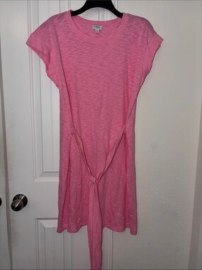 J. Crew Pink Midi Tie-Waist Dress